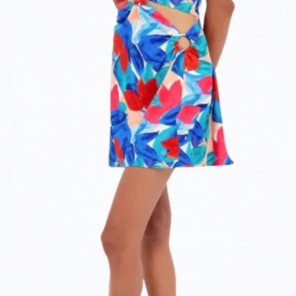 Blue For Love & Lemons Lorenza Open Back Satin Mini Dress NWT Sz Large - Picture 5 of 8